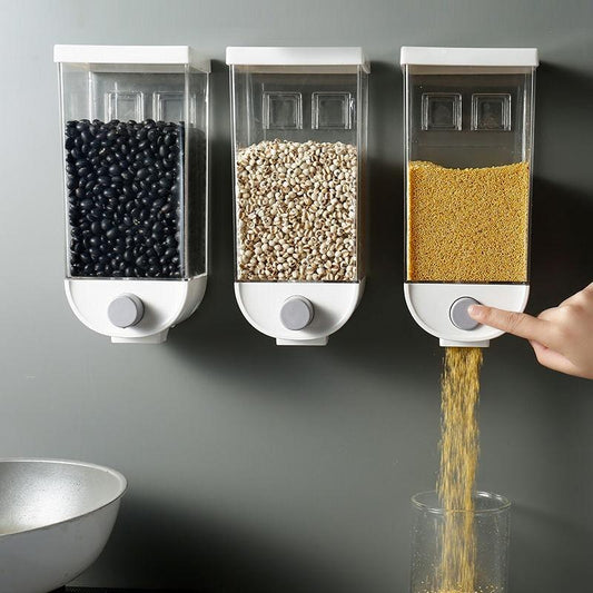 Aan de muur bevestigde keuken-opslagpotten voor meerdere granen