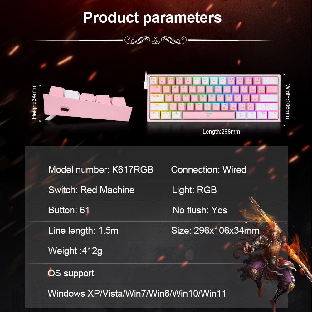 Mini Mechanisch Bedraad Gamingtoetsenbord